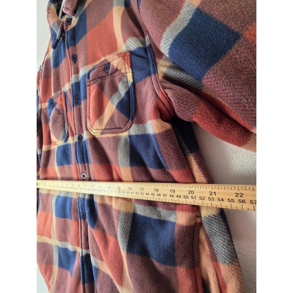 Berkley Jensen Sherpa Lined Plaid Shirt Jacket Mens Medium Orange Navy Fleece - Picture 7 of 8